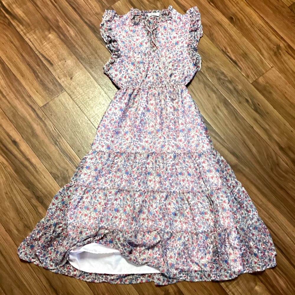 BB Dakota by Steve Madden Chiffon Women's Midi Dress in White Ditsy Floral Small